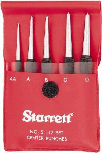 Starrett - 5 Piece, 1/16 to 5/32", Center Punch Set - Round Shank, Comes in Vinyl Pouch - Apex Tool & Supply