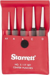 Starrett - 5 Piece, 1/16 to 5/32", Center Punch Set - Round Shank, Comes in Vinyl Pouch - Apex Tool & Supply