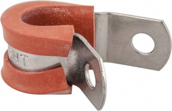 Made in USA - 3/8" Pipe, 3/8" Rod, Cushion Clamp - Gray & Red, Grade 304 Stainless Steel & Silicone Cushion - Apex Tool & Supply