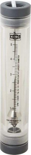 King - 1" FNPT Port Tube Flowmeter - 125 Max psi, 0.5 to 5 GPM, Acrylic - Apex Tool & Supply