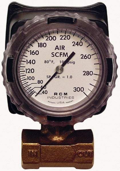 Made in USA - 1" NPT Port RCM Industries Flo-Gage Flowmeter - 180 Max psi, Bronze - Apex Tool & Supply
