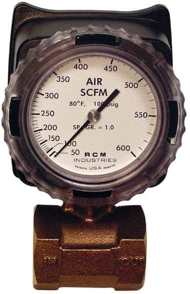 Made in USA - 1-1/2" NPT Port RCM Industries Flo-Gage Flowmeter - 180 Max psi, Bronze - Apex Tool & Supply