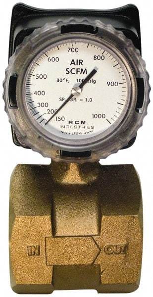Made in USA - 3" NPT Port RCM Industries Flo-Gage Flowmeter - 180 Max psi, Bronze - Apex Tool & Supply