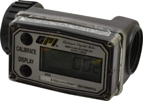 GPI - 1" Port Electronic Digital Flowmeter & Totalizer - 150 Max psi, 0.3 to 3 GPM, Nylon - Apex Tool & Supply