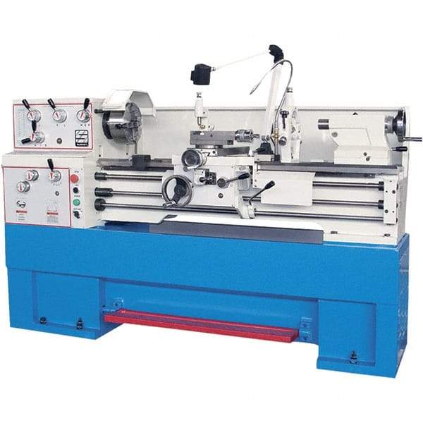 Summit - 14" Swing, 40" Between Centers, 120 Volt, Triple Phase Toolroom Lathe - 5MT Taper, 4 hp, 40 to 1,800 RPM, 1-1/2" Bore Diam, 36" Deep x 54" High x 78" Long - Apex Tool & Supply