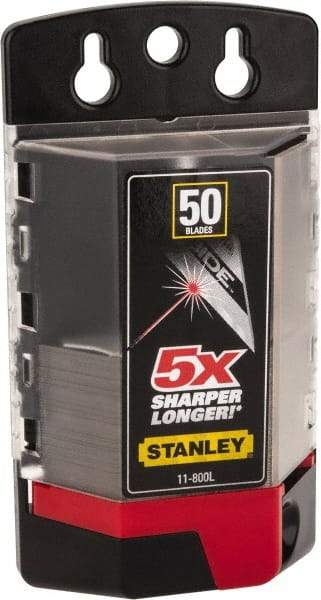 Stanley - 50 Piece Carbide-Tipped Utility Knife Blade - 61mm OAL, 0.022" Blade Thickness - Apex Tool & Supply