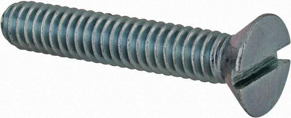 Value Collection - 1/4-20 UNC, 1-1/2" OAL Slotted Drive Machine Screw - Flat Head, Grade 2 Steel, Zinc-Plated Finish, Without Washer - Apex Tool & Supply