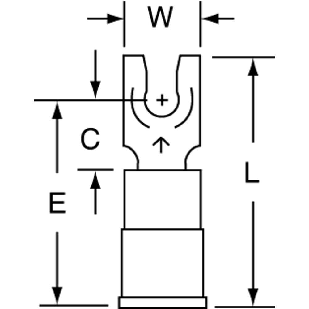 3M - #6 Stud, 16 to 14 AWG Compatible, Partially Insulated, Crimp Connection, Locking Fork Terminal - Apex Tool & Supply