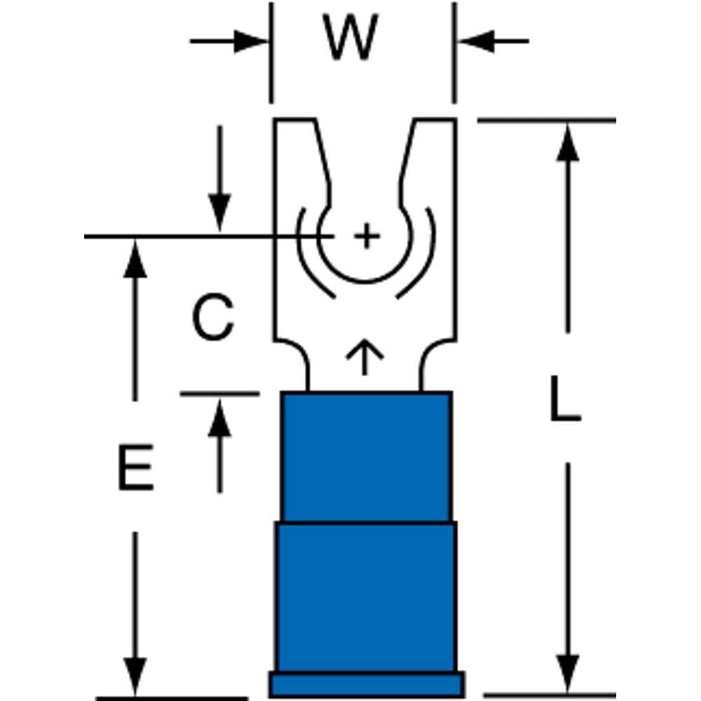 3M - #8 Stud, 16 to 14 AWG Compatible, Partially Insulated, Crimp Connection, Locking Fork Terminal - Apex Tool & Supply
