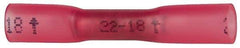 3M - 22 to 18 AWG Compatible, Heat Shrink Fully Insulated, Crimp-On Butt Splice Terminal - 2 Wire Entries, 1.2" OAL, Red - Apex Tool & Supply