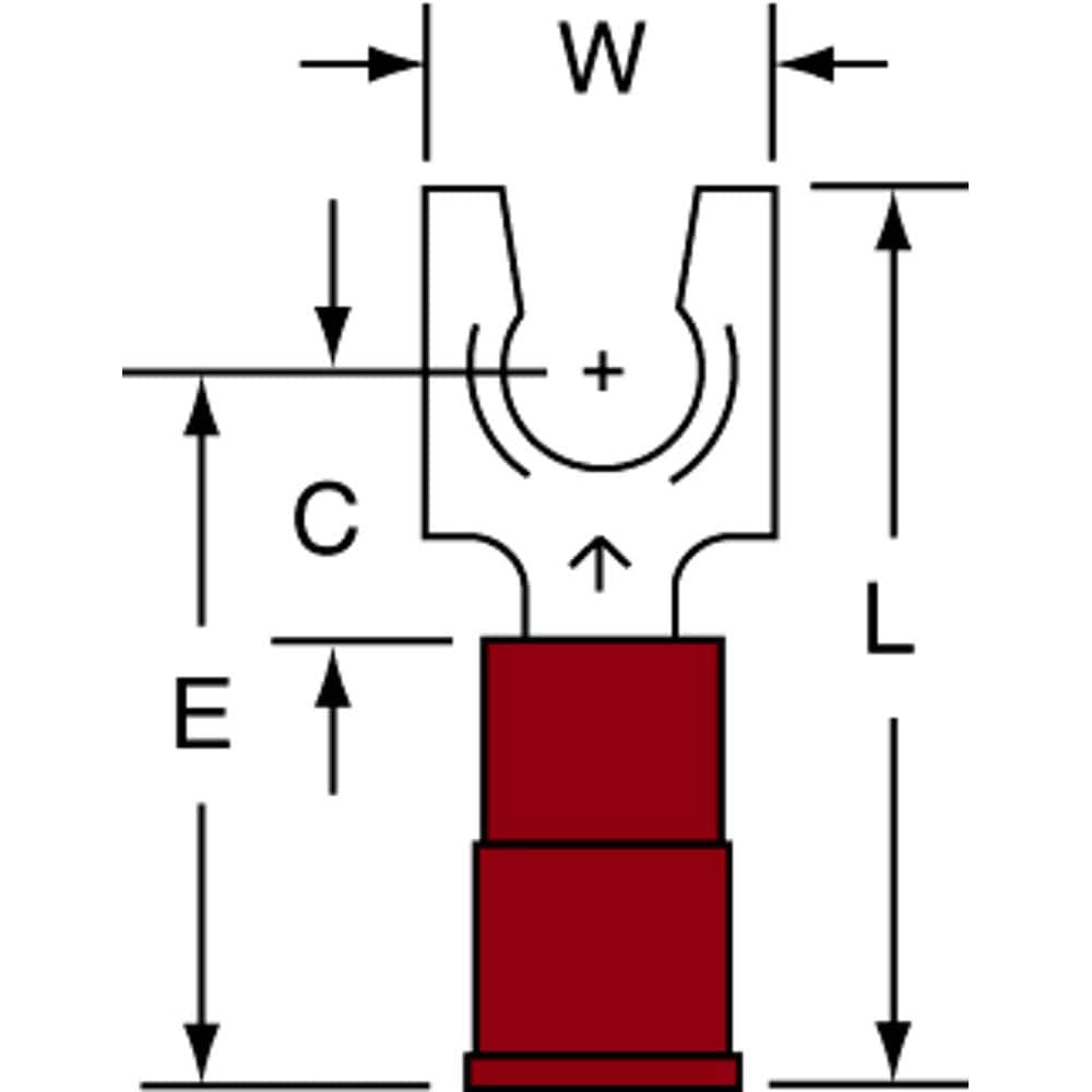 3M - #10 Stud, 22 to 18 AWG Compatible, Partially Insulated, Crimp Connection, Locking Fork Terminal - Apex Tool & Supply