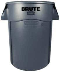 Rubbermaid - 55 Gal Gray Round Trash Can - Polyethylene, None Graphic, 33.2" High, Lid Not Included - Apex Tool & Supply