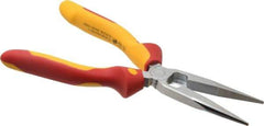 Wiha - 8" OAL, 2-3/4" Jaw Length x 3/4" Jaw Width, Long Nose Side Cutting Insulated Pliers - Extended Reach Pliers - Apex Tool & Supply