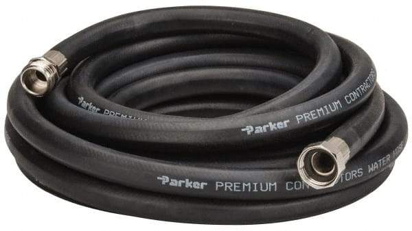 Parker - 25' Long Water Hose - 5/8" Diam, 3/4" GHT, Rubber, 125 psi, Black - Apex Tool & Supply