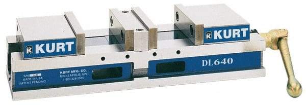 Kurt - 8" Jaw Width, 6" Jaw Opening Capacity, Horizontal Stationary Machine Vise - Manual Operation, 8,997 Lb Capacity, 1 Station, 34-1/4" Long x 5.95" High x 2-13/64" Deep, 2.2" Jaw Height, 80,000 psi Max Clamp Force, Ductile Iron - Apex Tool & Supply