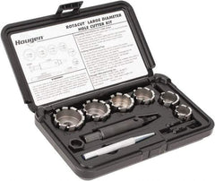 Hougen - 9 Piece, 7/8 to 1-1/2" Cutter Diam, 1/2" Cutting Depth, High Speed Steel Annular Cutter Set - Bright Finish, 1/2" Shank Diam, 7/8, 1, 1-1/8, 1-1/4, 1-3/8, 1-1/2" Cutter Diams - Apex Tool & Supply