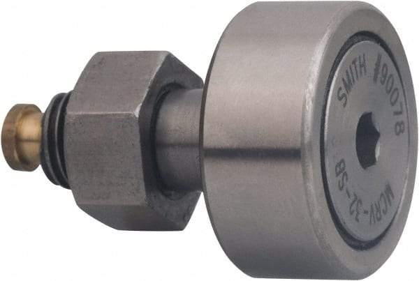 Accurate Bushing - 13mm Roller Diam x 9mm Width, 5mm Stud Diam x 13mm Length, Sealed Stud Cam Follower with Hex - Carbon Steel, 7.5mm Thread Length, M5 x 0.8 Thread, 23mm OAL, 2,450 N Dynamic Cap - Apex Tool & Supply
