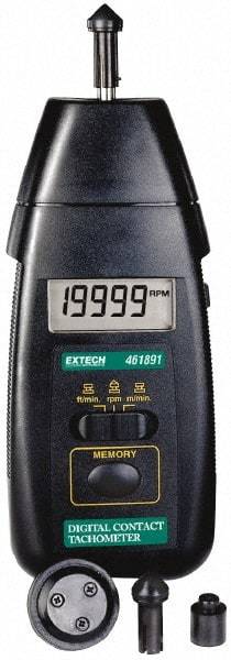 Extech - Accurate up to 0.05%, 0.1 RPM Resolution, Contact Tachometer - 6.6929 Inch Long x 2.8 Inch Wide x 1-1/2 Inch Meter Thick, 0.5 to 20,000 RPM Measurement - Apex Tool & Supply