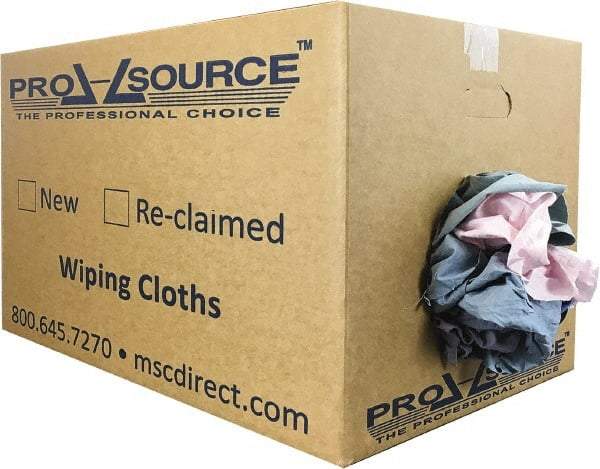 PRO-SOURCE - Reclaimed Poly/Cotton T-Shirt Rags - Assorted Colors, Poly/Cotton, Low Lint, 25 Lbs. at 4 to 6 per Pound, Box - Apex Tool & Supply