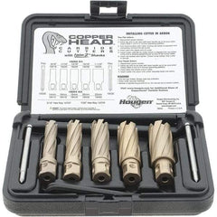 Hougen - 8 Piece, 9/16 to 1-1/16" Cutter Diam, 2" Cutting Depth, Carbide-Tipped Annular Cutter Set - Bright Finish, 3/4" Shank Diam, 9/16, 11/16, 13/16, 15/16, 1-1/16" Cutter Diams, 2 Flats on Shank - Apex Tool & Supply