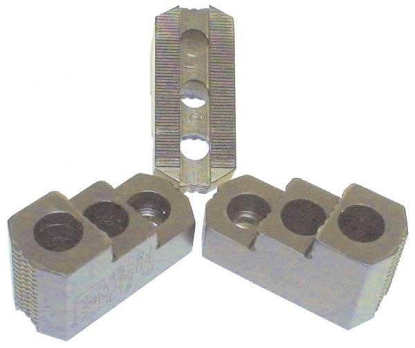 H & R Manufacturing - 12" Max Chuck Diam Compatibility, Case Hardened Steel 1.5mm x 60° Serrated Hard Lathe Top Jaws - 2 Steps, 0.71" Groove Width, 2" Wide x 4-7/8" Long x 2-15/32" High - Apex Tool & Supply