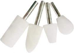Value Collection - 4 Piece, 1/4" Shank Diam, Wool Felt Bob Set - Medium Density, Includes Ball, Cone, Cylinder, Flame, Olive & Oval Bobs - Apex Tool & Supply