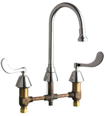 Chicago Faucets - Wrist Blade Handle, Wide Spread Bathroom Faucet - Two Handle, No Drain, Gooseneck Spout - Apex Tool & Supply