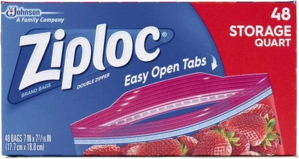 Ziploc - 48 Piece, 1 Quart Capacity, 9.6 Inch Wide x 8-1/2 Inch High, Ziploc Storage Bag - 9 Pack, 1.75 mil Thick, Plastic - Apex Tool & Supply