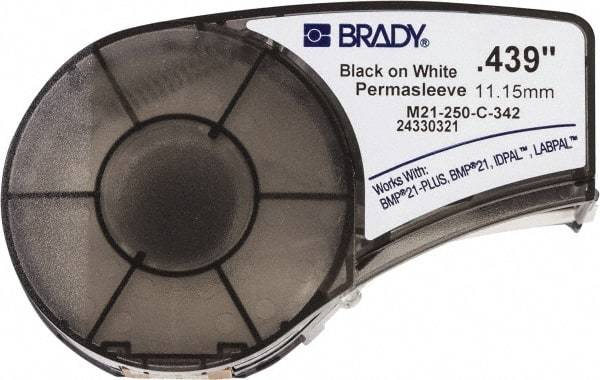 Brady - 0.439" Wide x 84" Long, White Heat Shrinkable Polyolefin Heat Shrink Tubing - For BMP21 Plus Portable Label Printer, IDPAL Handheld Label Maker - Apex Tool & Supply