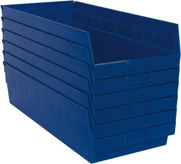 Quantum Storage - 50 Lb. Load Capacity, 23-5/8" Deep, Blue Polypropylene Hopper Shelf Bin - 6" High x 11-1/8" Wide x 23-5/8" Long - Apex Tool & Supply