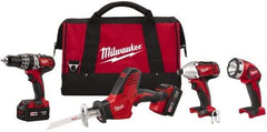 Milwaukee Tool - 18 Volt Cordless Tool Combination Kit - Includes 1/2" Hammer Drill, 1/4" Hex Impact Driver & One-Handed Hackzall Reciprocating Saw, Lithium-Ion Battery Included - Apex Tool & Supply