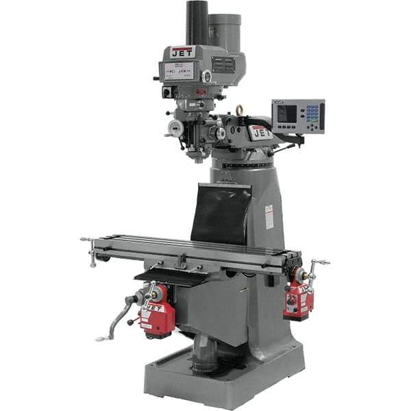 Jet - 9" Table Width x 49" Table Length, Variable Speed Pulley Control, 3 Phase Knee Milling Machine - R8 Spindle Taper, 3 hp - Apex Tool & Supply