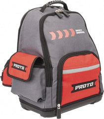 Proto - 22 Pocket Gray & Red Polyester Backpack Tool Bag - 14" Wide x 10" Deep x 18" High - Apex Tool & Supply