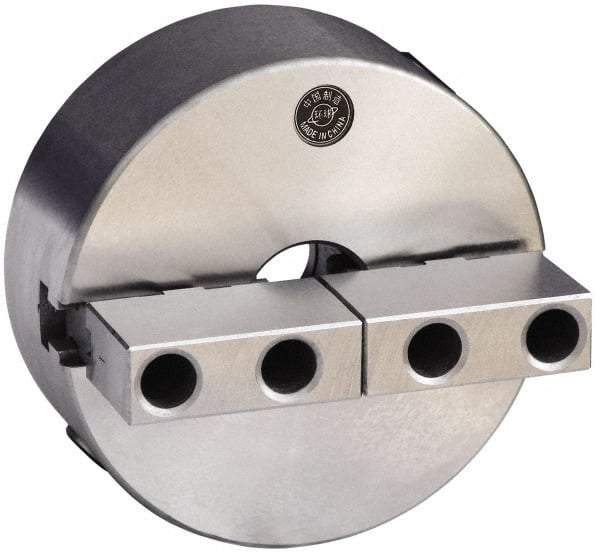 Gibraltar - 2 Jaws, 10" Diam, Self Centering Manual Lathe Chuck - Plain Back Mount Spindle, Reversible, 3.1496" Through Hole Diam, 0.0024" Axial Runout, 0.0022" Radial Runout, Cast Iron - Apex Tool & Supply