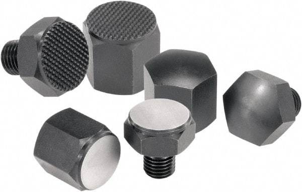 KIPP - 1.1811" OAL, 1.1811" Head Height, 1.1811" OD, Free Cutting Steel, Tapped Rest Button - Black Oxide Coating - Apex Tool & Supply