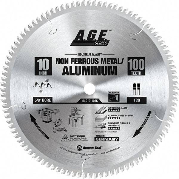 Amana Tool - 10" Diam, 5/8" Arbor Hole Diam, 100 Tooth Wet & Dry Cut Saw Blade - Carbide-Tipped, Clean Action, Standard Round Arbor - Apex Tool & Supply