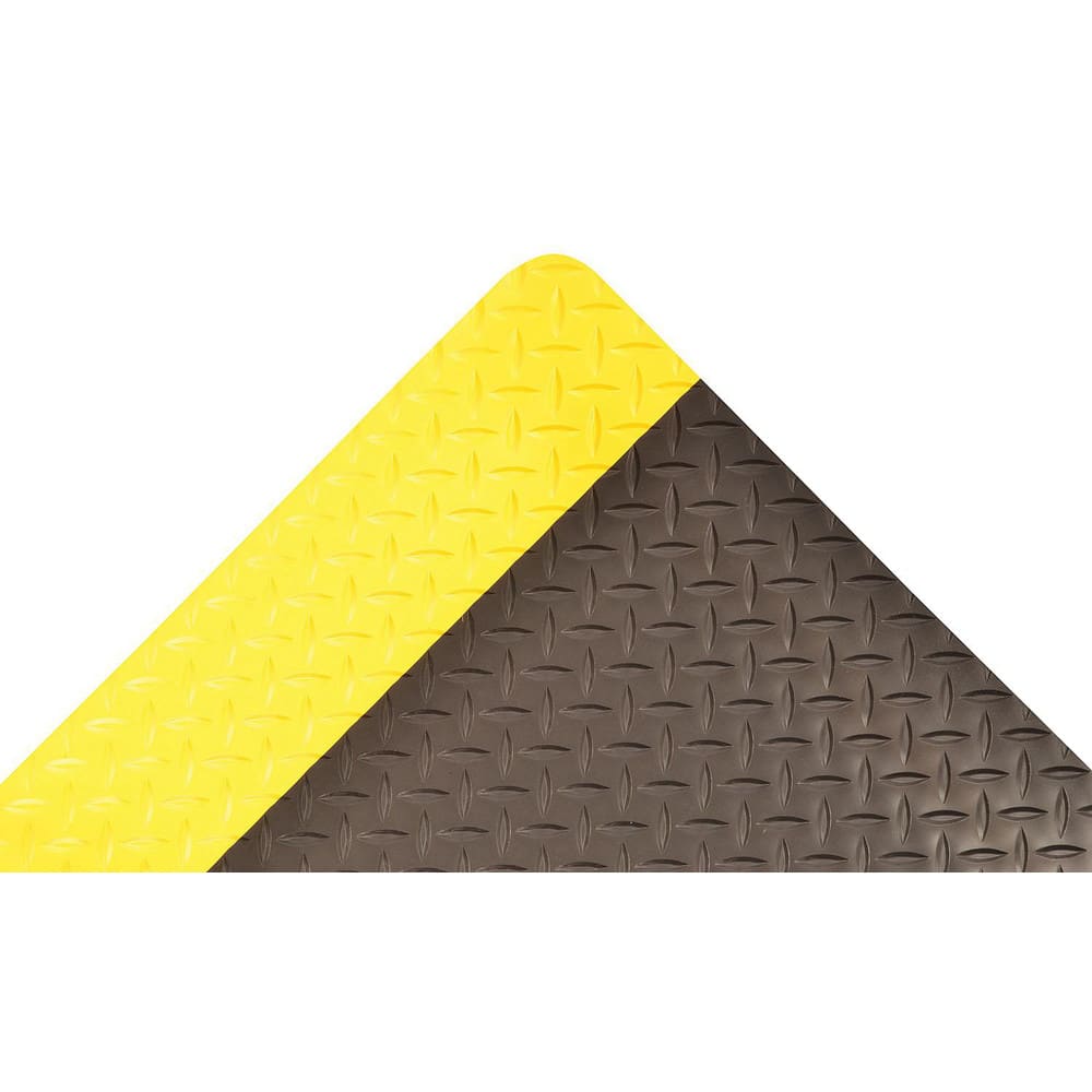 Anti-Fatigue Mat: 144.0000″ Length, 36.0000″ Wide, 1″ Thick, Nitrile Rubber, Beveled Edge, Heavy Duty Diamond Plates, Black & Yellow, Dry