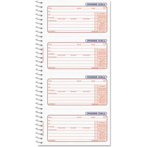 UNIVERSAL - Note Pads, Writing Pads & Notebooks Writing Pads & Notebook Type: Telephone Message Book Size: 5 x 3-3/8 - Apex Tool & Supply