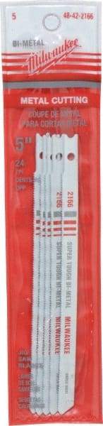 Milwaukee Tool - 5" Long, 24 Teeth per Inch, Bi-Metal Jig Saw Blade - Toothed Edge, 0.2813" Wide x 0.055" Thick, U-Shank - Apex Tool & Supply