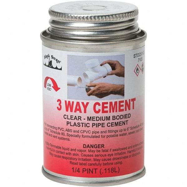 Black Swan - 1/4 Pt Medium Bodied Cement - Clear, Use with ABS, PVC & CPVC up to 6" Diam - Apex Tool & Supply