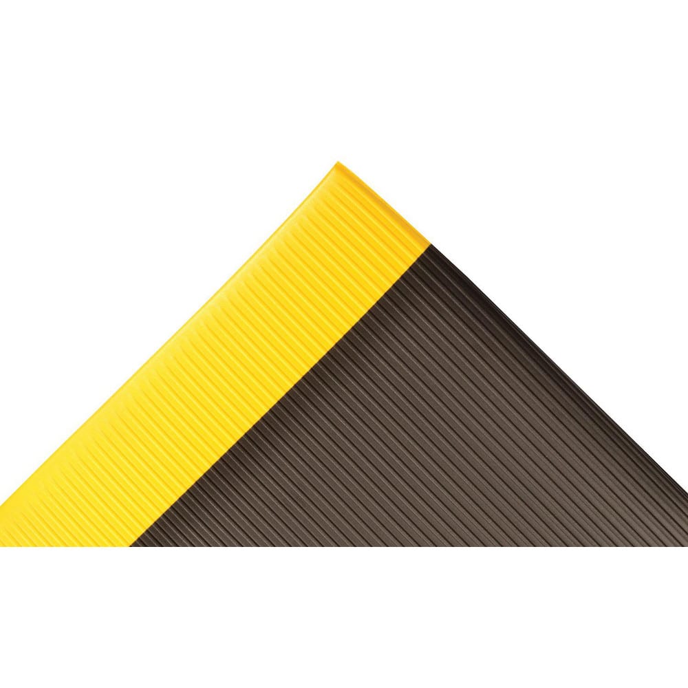 Anti-Fatigue Mat: 48.0000″ Length, 36.0000″ Wide, 1/2″ Thick, Closed Cell Polyvinylchloride, Beveled Edge, Medium Duty Ribbed, Black & Yellow, Dry