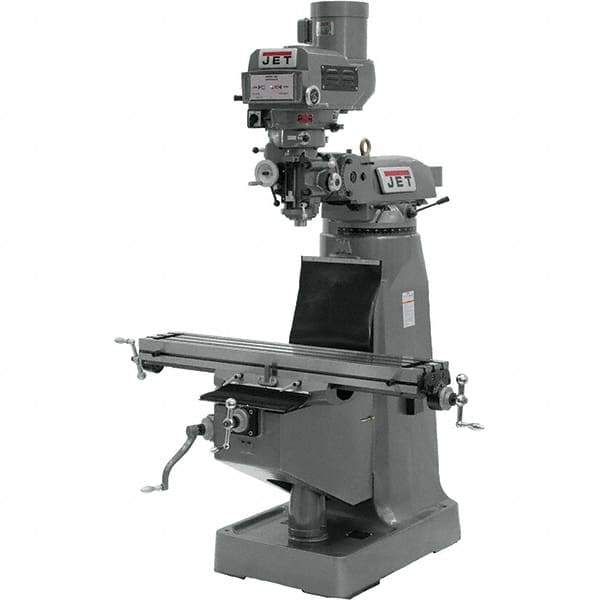Jet - 9" Table Width x 49" Table Length, Variable Speed Pulley Control, 3 Phase Knee Milling Machine - R8 Spindle Taper, 3 hp - Apex Tool & Supply
