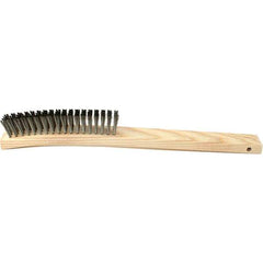 Brush Research Mfg. - 4 Rows x 19 Columns Stainless Steel Scratch Brush - 5-3/4" Brush Length, 14" OAL, 1 Trim Length, Wood Curved Back Handle - Apex Tool & Supply