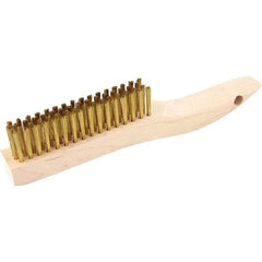 Brush Research Mfg. - 4 Rows x 16 Columns Brass Scratch Brush - 4-3/4" Brush Length, 10-1/4" OAL, 1-1/8 Trim Length, Wood Shoe Handle - Apex Tool & Supply