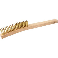 Brush Research Mfg. - 4 Rows x 19 Columns Brass Scratch Brush - 5-3/4" Brush Length, 13-3/4" OAL, 1-1/8 Trim Length, Wood Curved Back Handle - Apex Tool & Supply