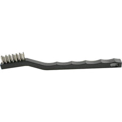 Brush Research Mfg. - 2 Rows x 7 Columns Stainless Steel Scratch Brush - 1/2" Brush Length, 7-1/4" OAL, 1/2 Trim Length, Wood Curved Back Handle - Apex Tool & Supply