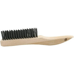 Brush Research Mfg. - 4 Rows x 16 Columns Bronze Scratch Brush - 5-3/4" Brush Length, 10-1/4" OAL, 1-1/8 Trim Length, Wood Curved Back Handle - Apex Tool & Supply