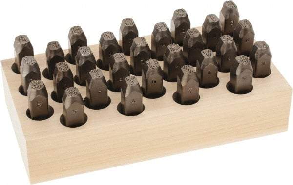 C.H. Hanson - 27 Piece, 3/8" Character Steel Stamp Set - Letters, Low Stress Round Face Dot - Apex Tool & Supply