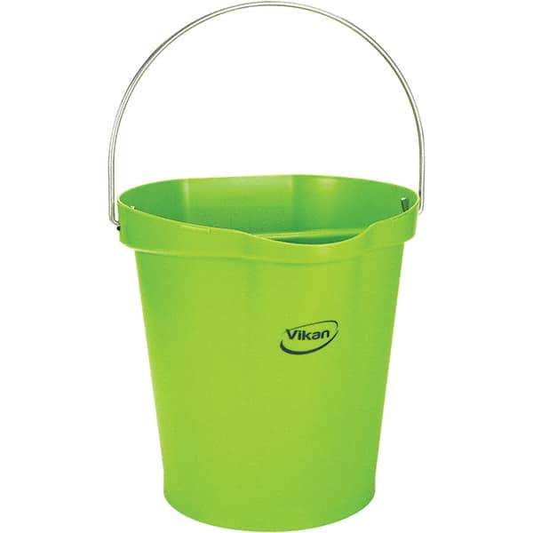 Vikan - 3 Gal, 12-1/2" High, Polypropylene Round Lime Green Single Pail with Pour Spout - Handle Included, 12.81" Top Diam - Apex Tool & Supply