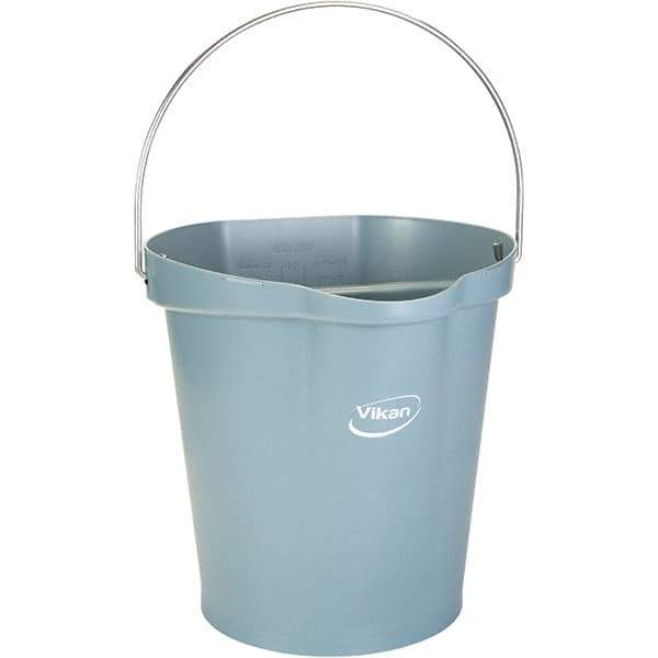 Vikan - 3 Gal, 12-1/2" High, Polypropylene Round Gray Single Pail with Pour Spout - Handle Included, 12.81" Top Diam - Apex Tool & Supply